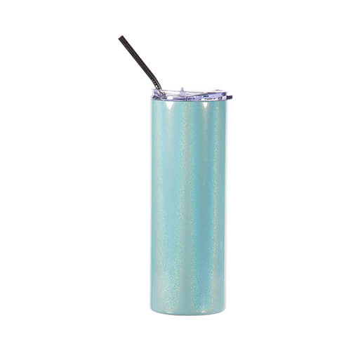 Szublimálható 600 ml-es, fém pohár szívószállal- világos kék hologramos