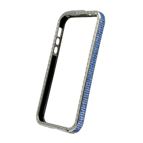 iPhone 5/5S ezüst színű műanyag tok kék kristályokkal, szublimáláshoz és hőpréseléshez
