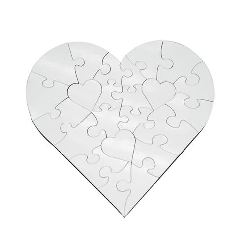 Szublimálható 17 x 17 cm-es, 23 darabos, szív alakú MDF puzzle
