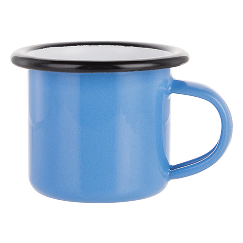 Szublimálható 100 ml-es zománcozott kék fém csésze fekete szegéllyel
