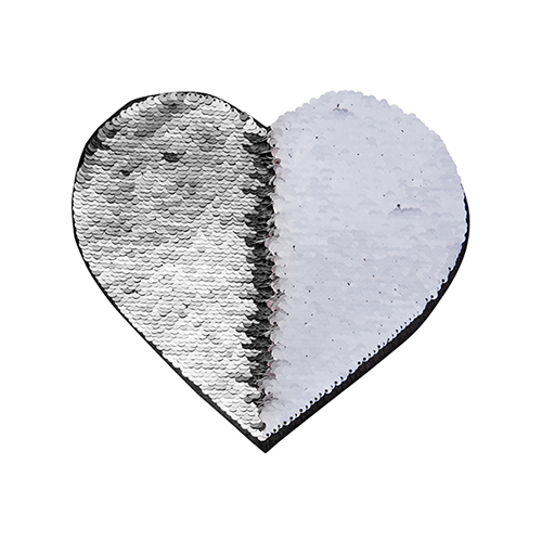 Szublimálható pólóra vasalható flitteres szív - ezüst 22 x 19,5 cm