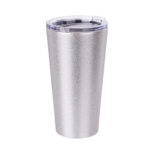 Szublimálható 480 ml-es termosz pohár - ezüst csillámos